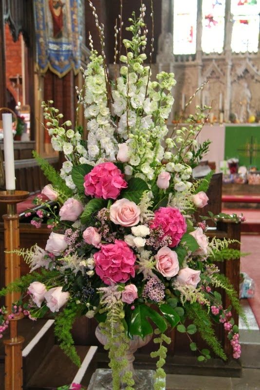Magnificent pedestals designs Delphiniums, Roses and Hydrangeas Tablescape Centerpiece www.tablescapesbydesign.com https://www.facebook.com/pages/Tablescapes-By-Design/129811416695