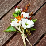 Country style buttohole using clusters of smaller flowers for an 'On-Trend' design, From £7.50 buttonhole cluster style