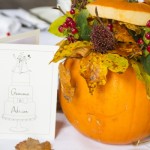 flower filled pumpkin wedding table